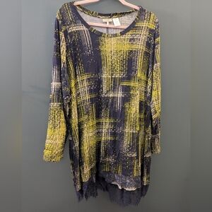 Asymmetrical Tunic Top with Lime Brushstroke Print Women's Size 2X